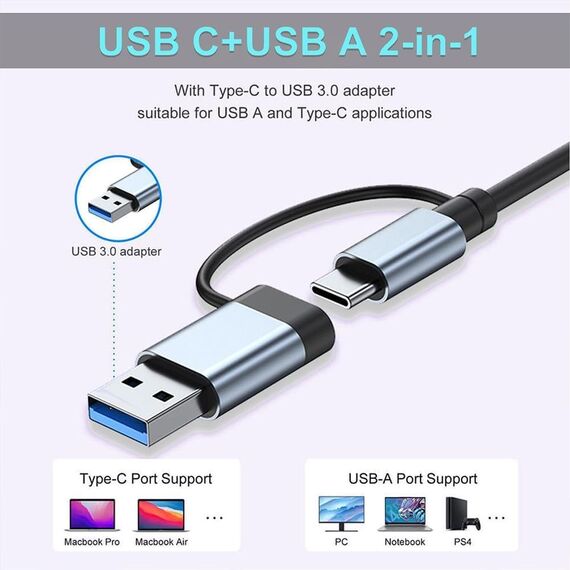 USB C Hub 3.0, 8 in 2 USB Hub 3.0 Multiport Adapter mit SD&TF Kartenleser, USB 3.0&USB 2.0 Ports, 3.5mm Audio Anschlüsse, USB Typ C Hub für MacBook Air/Pro, Galaxy, iPad, Windows usw