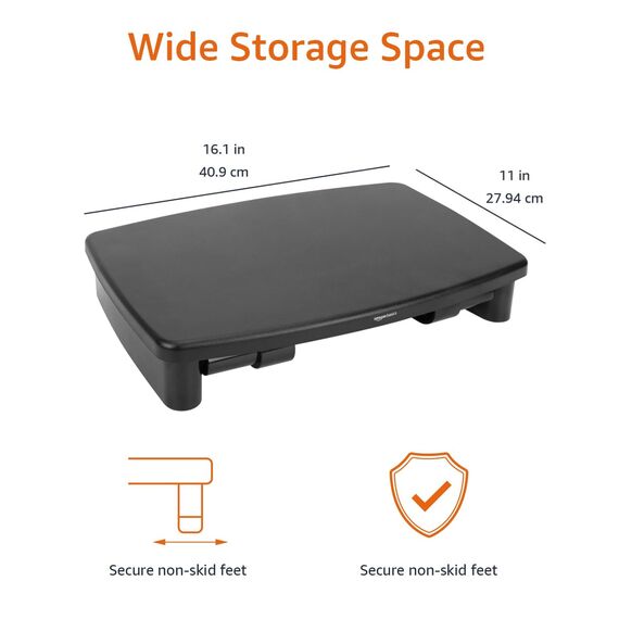 Amazon Basics Rechteckig Verstellbarer Computer-Monitorständer für weniger Nackenbelastung, geeignet für Monitore und Laptops mit einem Gewicht von bis zu 22 Pfund, Schwarz