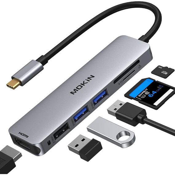 USB C Hub Adapter für MacBook Pro/Air, MOKiN 6 in 1 Type C Hub mit 4K HDMI, USB 3.0/2.0, SD/microSD, USB C Adapter für MacBook M1 M2, Lenovo, Dell, HP