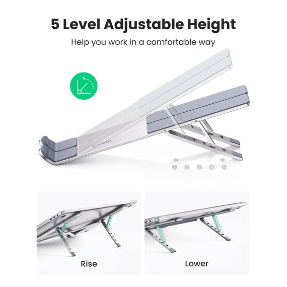 UGREEN Aluminium Laptop Ständer Höhenverstellbar 5 Stufen Laptopständer Laptop Halterung Faltbar Notebook Ständer Belüftet Ergonomisch kompatibel mit MacBook Air Pro Asus Acer HP Dell 17.3 Zoll