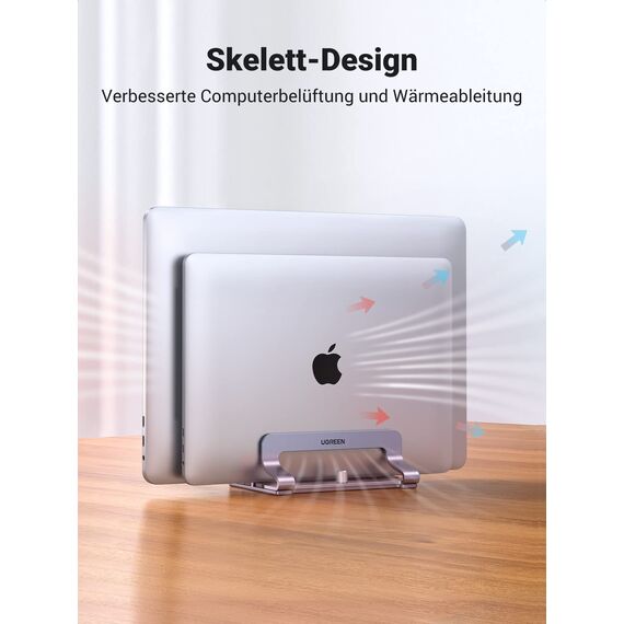 UGREEN Vertikaler Laptop Ständer Aluminium 2 Slot Vertikal Stand Vertikaler MacBook Ständer Platzsparende Halterung für MacBook Pro/Air, iPad, Huawei, Surface, Dell, HP und andere