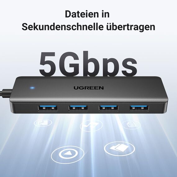 UGREEN USB Hub 3.0, USB Splitter 4 Port Ultra Slim with 5Gbps Data Transfer, USB Extender for Mouse, Keyboard, Flash Drive, Card Reader, Printer, Compatible with Laptop, Desktop PC, Xbox, PS5, etc.