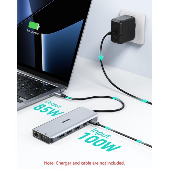 USB C Docking Station 4 Monitors, Triple Display Dock, 13 in 1 Laptop Docking Station mit 2 HDMI 4K@60Hz, DisplayPort VGA, Ethernet, 5X 10Gbps USB A/C, 100W PD, SD/microSD for Dell/HP/Lenovo/Laptop