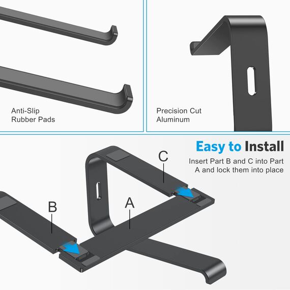OMOTON Laptop Ständer, Notebook Ständer mit Belüftung, Universal PC Riser Ergonomisch Laptop Halterung, Aluminium Laptop Stand, passend für Laptops in 10-15,6 Zoll für MacBook Pro/Air, Schwarz