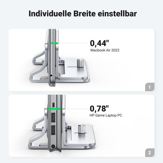 UGREEN Vertikaler Laptop Ständer Aluminium 3 Slot Vertikal Stand Vertikaler MacBook Ständer Platzsparende Halterung für MacBook Pro/Air, iPad, Huawei, Surface, Dell, HP und andere
