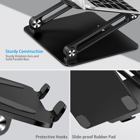 BoYata Laptop ständer, Multi-Angle-Standfuß mit Heat-Vent, Aluminium Einstellbares Notebook ständer kompatibel für Laptop (10-17 Zoll), einschließlich MacBook Pro/Air, Surface, Samsung (Schwarz)