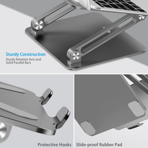 BoYata Laptop ständer: Multi-Angle-Standfuß mit Heat-Vent, Aluminium Einstellbares Notebook ständer kompatibel für Laptop (10-17 Zoll), einschließlich MacBook Pro/Air, Surface, Samsung, HP(Grau)