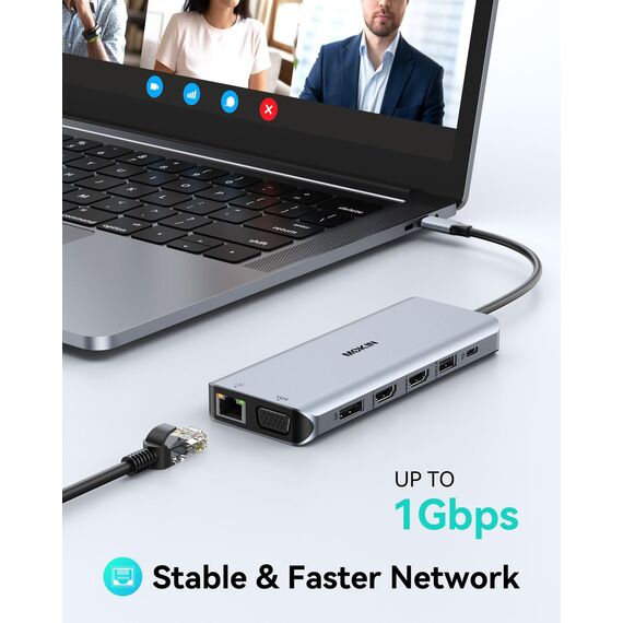 USB C Docking Station 4 Monitors, Triple Display Dock, 13 in 1 Laptop Docking Station mit 2 HDMI 4K@60Hz, DisplayPort VGA, Ethernet, 5X 10Gbps USB A/C, 100W PD, SD/microSD for Dell/HP/Lenovo/Laptop