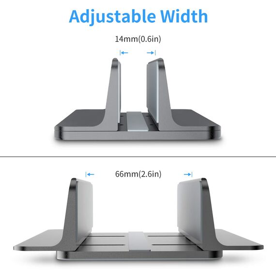 Bewahly Vertikaler Laptop Ständer, Aluminium Verstellbarer Notebook Ständer Platzsparender Halterung für MacBook Pro/Air, iPad, Samsung, Huawei, Surface, Dell, HP, Lenovo und andere (Grau)