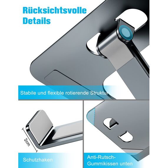 Babacom Laptop Ständer Höhenverstellbar, Faltbarer Laptop Stand aus Aluminiumlegierung Ergonomischer, Belüfteter Laptopständer Kompatibel mit MacBook Air, Pro, Allen Laptops 10-16" (Grau)