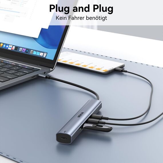 MOKiN 10Gbps USB C HUB, MacBook Adapter USB HUB mit 4K@60Hz Video Output, 100W PD Charging, USB C Data Transfer, Multiport Dongle for MacBook Pro, iPad Pro and Type-C Devices