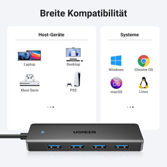 UGREEN USB Hub 3.0, USB Splitter 4 Port Ultra Slim with 5Gbps Data Transfer, USB Extender for Mouse, Keyboard, Flash Drive, Card Reader, Printer, Compatible with Laptop, Desktop PC, Xbox, PS5, etc.