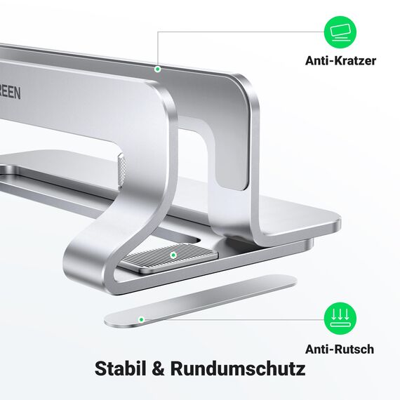 UGREEN Vertikaler Laptop Ständer Aluminium 3 Slot Vertikal Stand Vertikaler MacBook Ständer Platzsparende Halterung für MacBook Pro/Air, iPad, Huawei, Surface, Dell, HP und andere