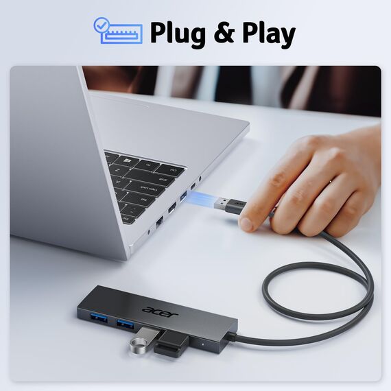 acer USB 3.0 Hub mit USB-C-Stromversorgung, Ultra Slim Typ-A Verteiler 4 Ports Multiport Adapter für PC, Laptop, Tastatur, Maus, HDD, MacBook Pro/Air, iMac, Surface Pro, macOS Windows Linux usw.-60cm