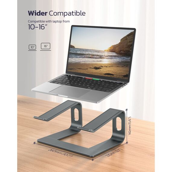 Nulaxy Aluminium Laptop-Ständer, Ergonomischer Abnehmbare Laptop Halterung für Schreibtisch mit Belüftung, Notebook-Ständer Kompatibel mit MacBook, Dell, HP, Samsung, Lenovo, 10-16 Zoll Laptops, Grau