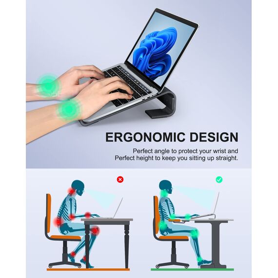 Soqool Laptop Ständer, Ergonomisch Laptop Halterung für Schreibtisch, Aluminium Notebook Ständer mit Belüftung, Kompatibel mit MacBook Air/Pro, Lenovo, Huawei, Acer, Dell, HP (10-17 Zoll)