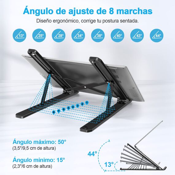 AOVUYCK-Store Laptop Ständer, 8-Stufe Einstellbar Laptop Stand, Tragbar Höhenverstellbarer Belüfteter Laptopständer, Notebook Ständer für MacBook, Lenovo, Dell, 10-15,6'' Laptops, Tablets, Notebooks.
