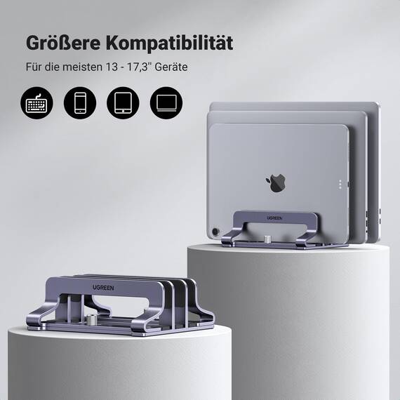 UGREEN Vertikaler Laptop Ständer Aluminium 3 Slot Vertikal Stand Vertikaler MacBook Ständer Platzsparende Halterung für MacBook Pro/Air, iPad, Huawei, Surface, Dell, HP und andere