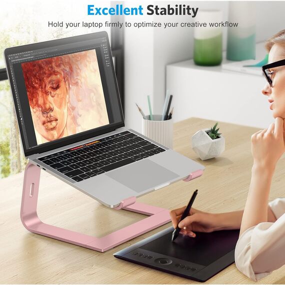 OMOTON Laptop Ständer, Notebook Ständer mit Belüftung, Universal PC Riser Ergonomisch Laptop Halterung Aluminium, passend für Laptops in 10-15,6 Zoll MacBook Pro/Air, Rose Gold