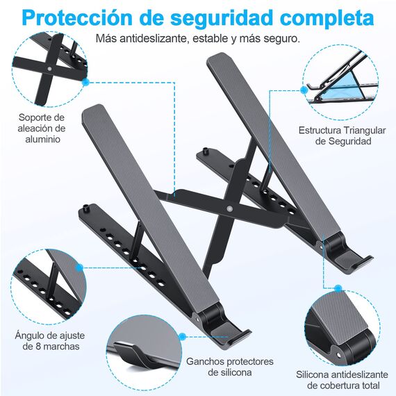 AOVUYCK-Store Laptop Ständer, 8-Stufe Einstellbar Laptop Stand, Tragbar Höhenverstellbarer Belüfteter Laptopständer, Notebook Ständer für MacBook, Lenovo, Dell, 10-15,6'' Laptops, Tablets, Notebooks.