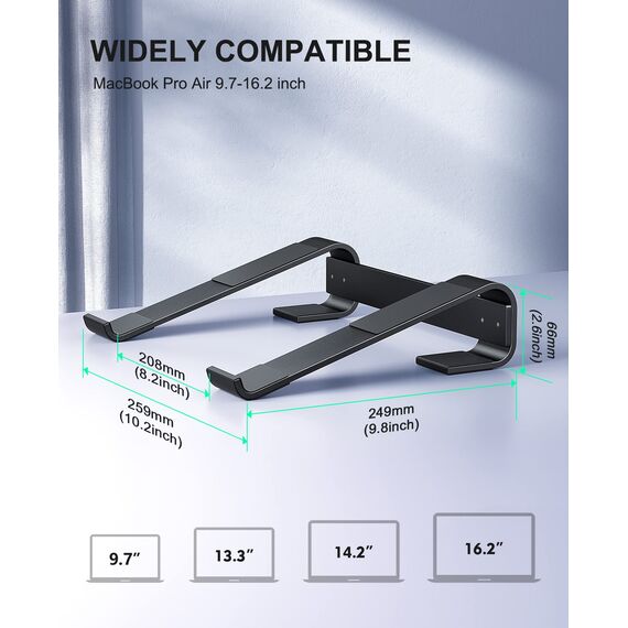 Soqool Laptop Ständer, Ergonomisch Laptop Halterung für Schreibtisch, Aluminium Notebook Ständer mit Belüftung, Kompatibel mit MacBook Air/Pro, Lenovo, Huawei, Acer, Dell, HP (10-17 Zoll)