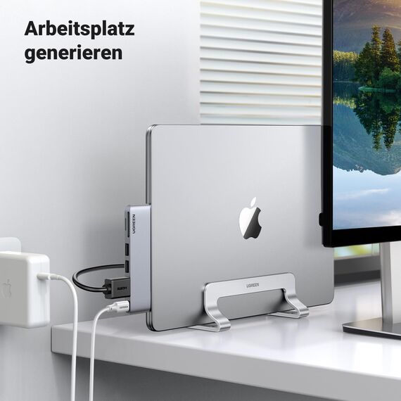 UGREEN Vertikaler Laptop Ständer Aluminium 3 Slot Vertikal Stand Vertikaler MacBook Ständer Platzsparende Halterung für MacBook Pro/Air, iPad, Huawei, Surface, Dell, HP und andere