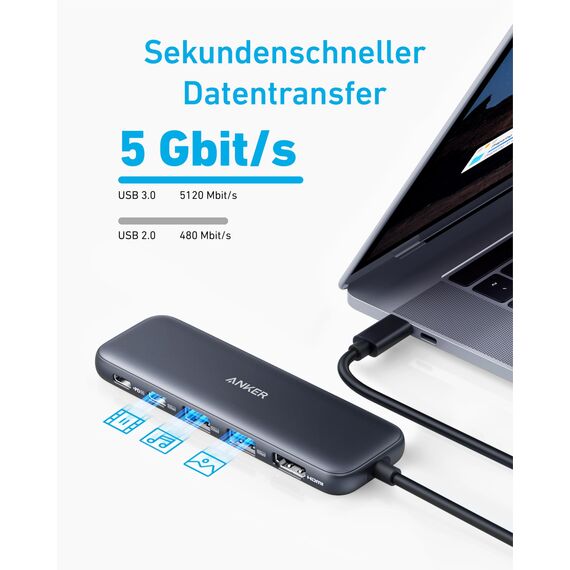 Anker USB C Hub, 332 USB-C Hub (5-in-1) mit 4K HDMI Display, 5Gbps Datenanschluss und 2 USB-A Ports für MacBook Pro, Air, Dell XPS, Lenovo Thinkpad, HP Laptops Mehr
