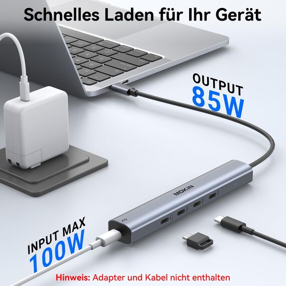 MOKiN 10Gbps USB C HUB, MacBook Adapter USB HUB mit 4K@60Hz Video Output, 100W PD Charging, USB C Data Transfer, Multiport Dongle for MacBook Pro, iPad Pro and Type-C Devices