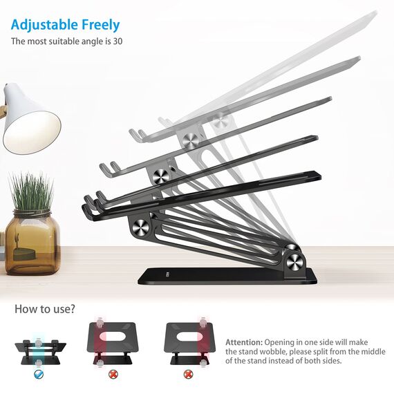 BoYata Laptop ständer, Multi-Angle-Standfuß mit Heat-Vent, Aluminium Einstellbares Notebook ständer kompatibel für Laptop (10-17 Zoll), einschließlich MacBook Pro/Air, Surface, Samsung (Schwarz)