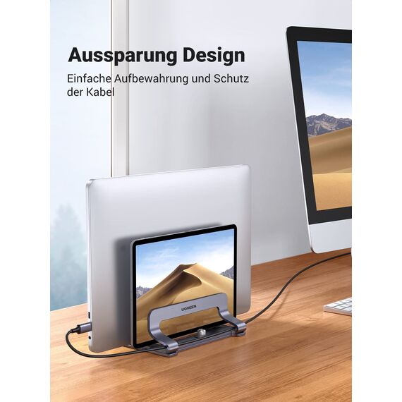 UGREEN Vertikaler Laptop Ständer Aluminium 2 Slot Vertikal Stand Vertikaler MacBook Ständer Platzsparende Halterung für MacBook Pro/Air, iPad, Huawei, Surface, Dell, HP und andere