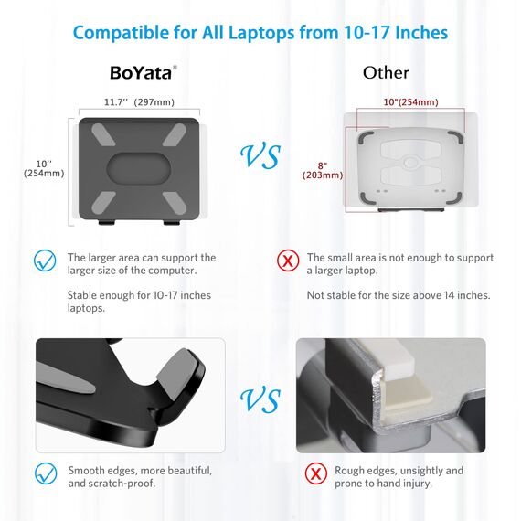 BoYata Laptop ständer, Multi-Angle-Standfuß mit Heat-Vent, Aluminium Einstellbares Notebook ständer kompatibel für Laptop (10-17 Zoll), einschließlich MacBook Pro/Air, Surface, Samsung (Schwarz)
