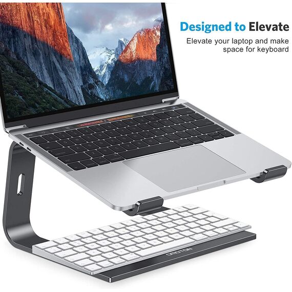 OMOTON Laptop Ständer, Notebook Ständer mit Belüftung, Universal PC Riser Ergonomisch Laptop Halterung, Aluminium Laptop Stand, passend für Laptops in 10-15,6 Zoll für MacBook Pro/Air, Schwarz