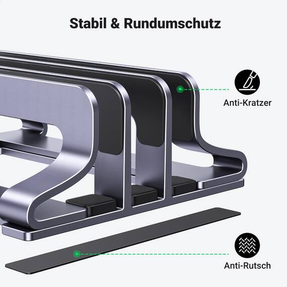 UGREEN Vertikaler Laptop Ständer Aluminium 3 Slot Vertikal Stand Vertikaler MacBook Ständer Platzsparende Halterung für MacBook Pro/Air, iPad, Huawei, Surface, Dell, HP und andere