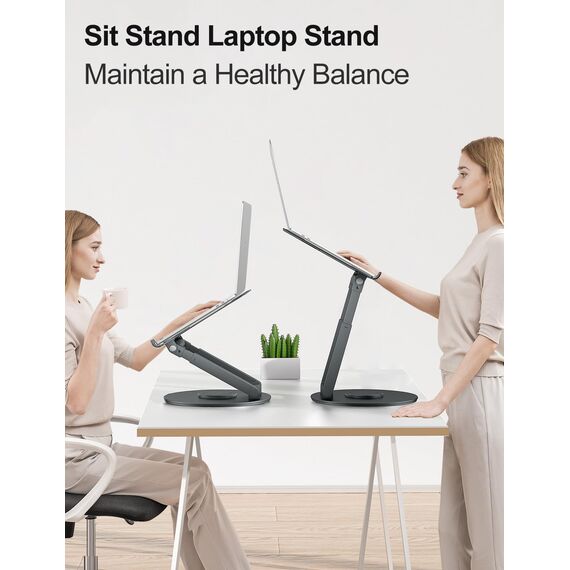 Laptop Ständer Höhenverstellbar mit 360° Drehbarer Basis, Ergonomisch Laptopständer, Laptop Erhoehung Fuer Schreibtisch, Standing Laptop Stand Computer Ständer mit MacBook Pro, Laptops 10–17"-Grau
