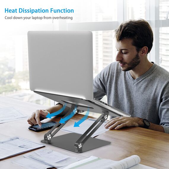 BoYata Laptop ständer: Multi-Angle-Standfuß mit Heat-Vent, Aluminium Einstellbares Notebook ständer kompatibel für Laptop (10-17 Zoll), einschließlich MacBook Pro/Air, Surface, Samsung, HP(Grau)