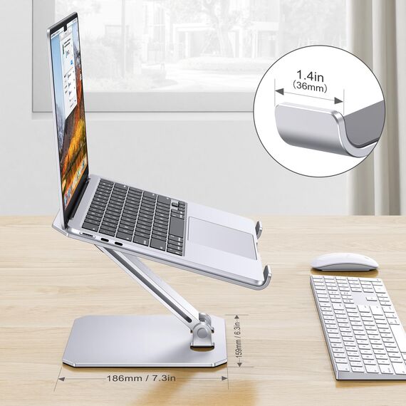 OMOTON Aluminium Laptop Ständer Höhenverstellbar, Ergonomischer Faltbarer Notebook Ständer, Laptop Halterung für Laptops wie MacBook Pro/Air (11-16 Zoll), Silber