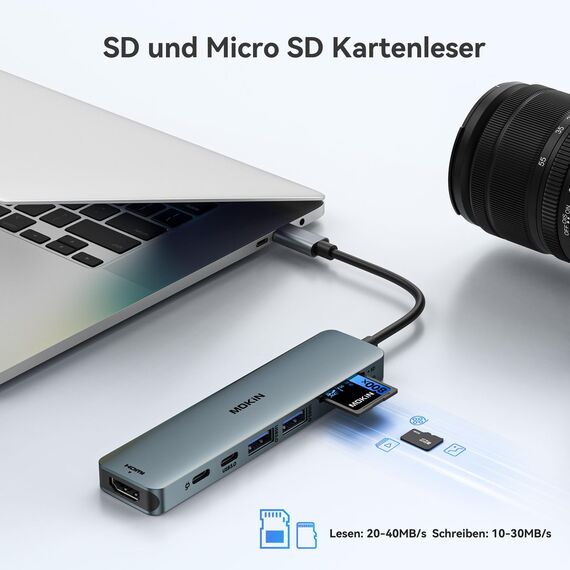 USB C Hub, Multiport Adapter für MacBook Pro/Air, 7 in 1 MacBook Adapter USB C auf HDMI Hub, 2USB 3.0, PD,SD/microSD,Type C Daten für iPad, Lenovo und mehr Type-C Geräte (Blau)