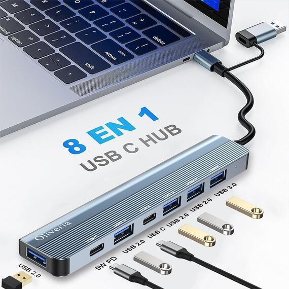 Oliveria USB C Hub 7 in 1 Multiport Adapter USB 3.0 Erweiterung für MacBook, iMac, Surface, Dell, Thinkpad, USB-Stick, mobile Festplatte, PS4, TV