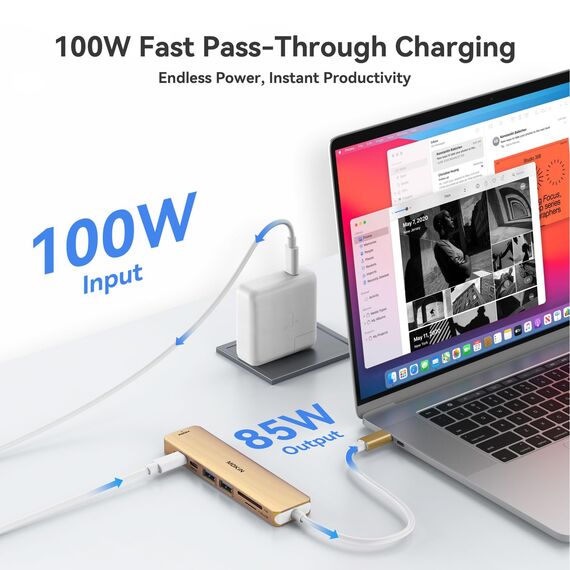 USB C Hub, USB C Multiport Adapter für MacBook Pro/Air, 7 in 1 MacBook Adapter USB C auf HDMI Hub, 2USB 3.0, PD,SD/microSD,Type C Daten für iPad, Lenovo und mehr Type-C Geräte (Gold)