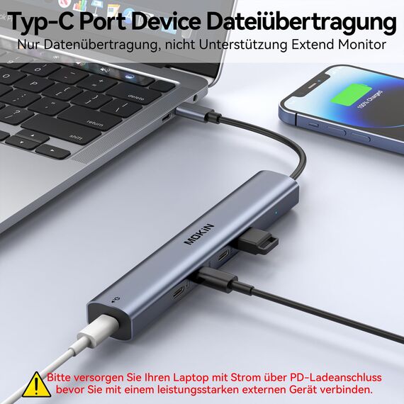 MOKiN 10Gbps USB C HUB, MacBook Adapter USB HUB mit 4K@60Hz Video Output, 100W PD Charging, USB C Data Transfer, Multiport Dongle for MacBook Pro, iPad Pro and Type-C Devices