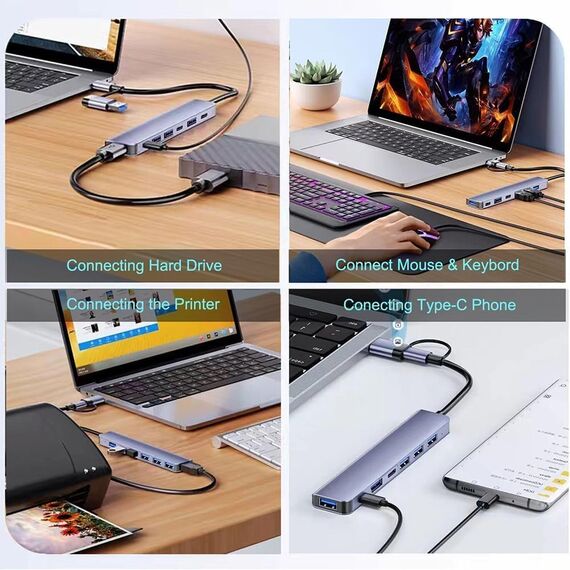 USB C Hub 3.0, 8 in 2 USB Hub 3.0 Multiport Adapter mit SD&TF Kartenleser, USB 3.0&USB 2.0 Ports, 3.5mm Audio Anschlüsse, USB Typ C Hub für MacBook Air/Pro, Galaxy, iPad, Windows usw