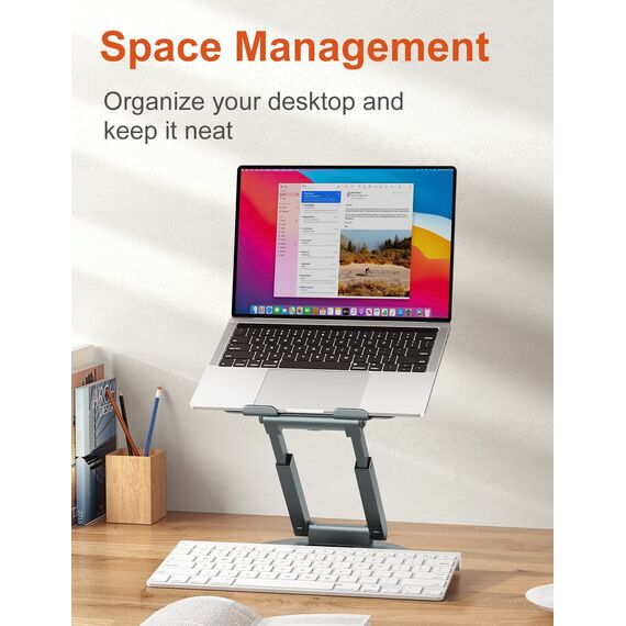 Laptop Ständer Höhenverstellbar mit 360° Drehbarer Basis, Ergonomisch Laptopständer, Laptop Erhoehung Fuer Schreibtisch, Standing Laptop Stand Computer Ständer mit MacBook Pro, Laptops 10–17"-Grau