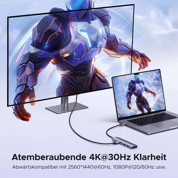 UGREEN Revodok 1071 USB C Hub HDMI 4K, PD 100W, USB 3.0 Datenports, SD/TF Kartenleser Multiport Adapter Kompatibel mit iPhone 17/16, MacBook, iPad, Surface Laptop, Galaxy S24, Steam Deck usw.