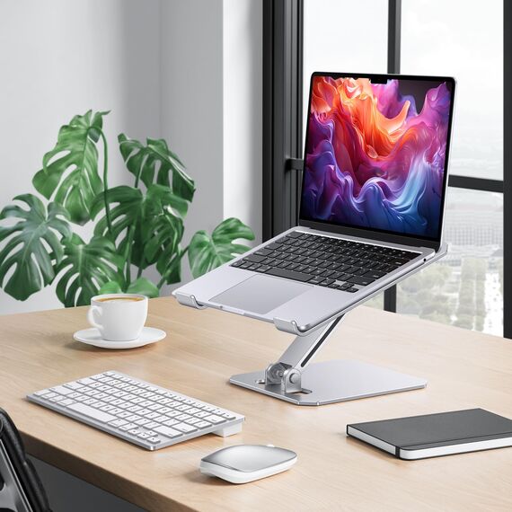 OMOTON Aluminium Laptop Ständer Höhenverstellbar, Ergonomischer Faltbarer Notebook Ständer, Laptop Halterung für Laptops wie MacBook Pro/Air (11-16 Zoll), Silber