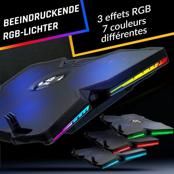 KLIM Wind Laptop Kühler - Mehr als 500 000 verkaufte Einheiten - NEU - Cooling Pad - USB Powered - Stabil und leise - 4 Lüfter - Laptop Cooler Für PC, Mac, PS4-15-17 Zoll - RGB