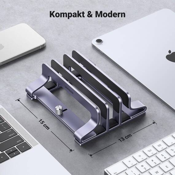 UGREEN Vertikaler Laptop Ständer Aluminium 3 Slot Vertikal Stand Vertikaler MacBook Ständer Platzsparende Halterung für MacBook Pro/Air, iPad, Huawei, Surface, Dell, HP und andere