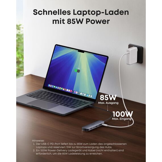 Anker 7-in-1 USB-C Hub mit 4K@60Hz HDMI, 85W Power Delivery, USB-A/C-3.0-Ports und SD/microSD-Kartenleser für USB-C Geräte (ohne Netzteil)