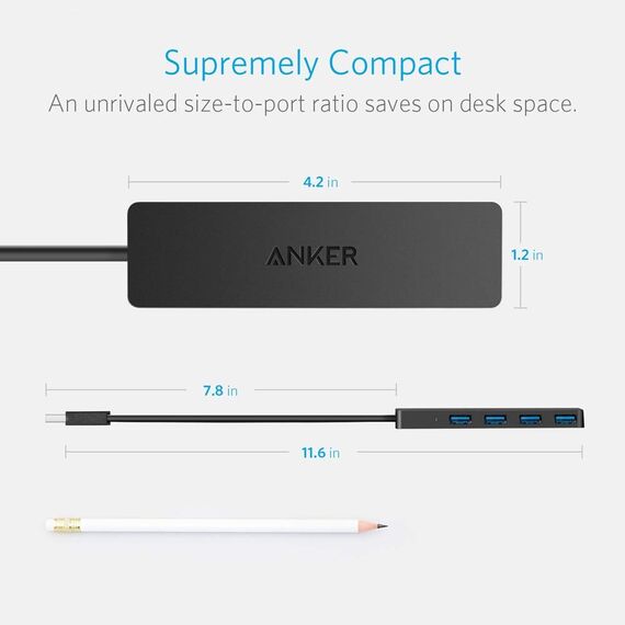 Anker 4-Port USB 3.0 Ultra Flacher Datenhub, Geeignet für MacBook, Mac Pro/mini, iMac, Surface Pro, XPS, Notebook PC, USB Flash Drives, Mobile HDD, und mehr (Packung mit 2)