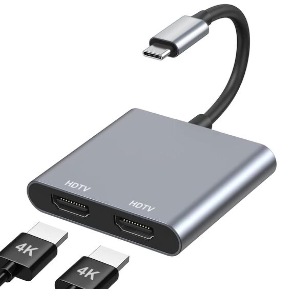 USB C auf Dual HDMI Adapter 4K@60Hz, Typ C to HDMI Splitter for Dual Monitors, Dual-Monitor-Adapter für MacBook Pro/Air, iPad, Samsung, Surface, Dell, Chromebook