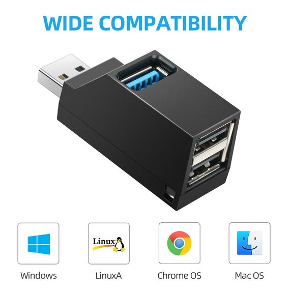 AXFEE 2-Port Mini USB 3.0 Hub Adapter, High-Speed-Erweiterung für Laptop, Flash-Laufwerke, HDD, mehr